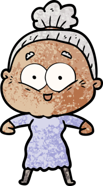 Bir insan tarafından çizilmiş mutlu yaşlı kadın çizgi filmi.