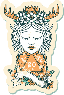 Retro Dövme Tarzı Elf Karakteri Bir insan tarafından çizilmiş doğal yirmi zar ile