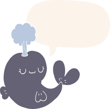 Bir insan tarafından çizilmiş, konuşma baloncuğu olan sevimli bir balina.