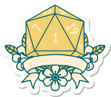 Bir insan tarafından çizilmiş doğal bir d20 zar etiketi.