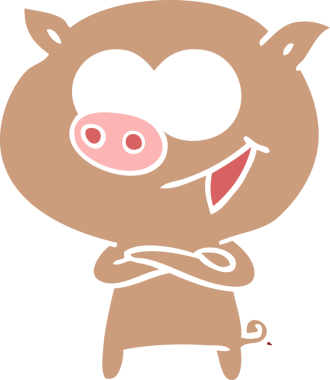 Bir insan tarafından çizilmiş neşeli domuz düz renkli çizgi film.