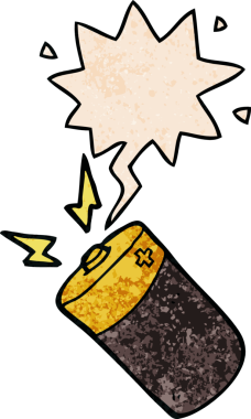 konuşma baloncuğu olan çizgi film bataryası insan tarafından çizilmiş eski doku tarzında.