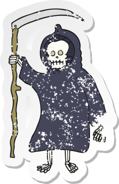 Bir insan tarafından çizilmiş ürkütücü bir çizgi filmin gerilimli çıkartması.