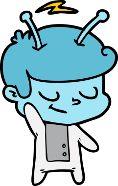 Bir insan tarafından çizilmiş dost canlısı çizgi film uzay adamı.