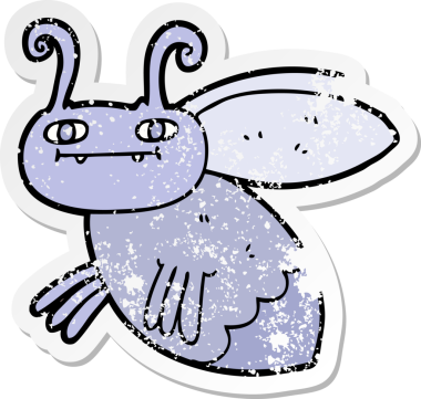 Bir insan tarafından çizilmiş bir karikatür böceğinin sıkıntılı çıkartması