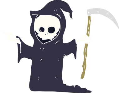 Bir insan tarafından çizilen tırpanla ölümün düz renk çizimi