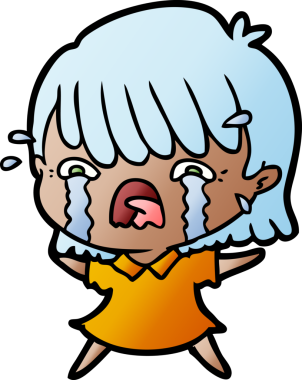 Bir insan tarafından çizilmiş ağlayan çizgi film kızı.