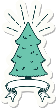 Bir insan tarafından çizilmiş çam ağacının dövme stili çıkartması.