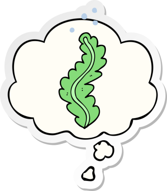 İnsan tarafından çizilmiş bir çıkartma olarak düşünce baloncuklu karton deniz yosunu.