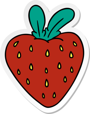 Bir insan tarafından çizilmiş taze bir çileğin el çizimi karikatürü.