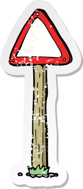 Bir insan tarafından çizilmiş çizgi film tabelasının gerilimli retro çıkartması.