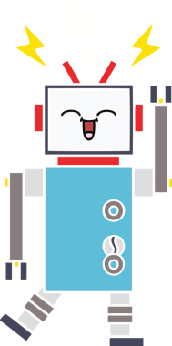 Bir insan tarafından çizilmiş düz renkli bir robot karikatürü