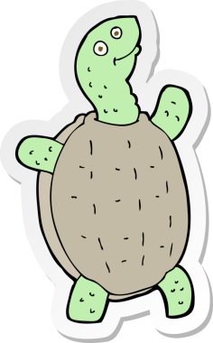 Bir insan tarafından çizilmiş mutlu kaplumbağa çizgi filmi çıkartması.