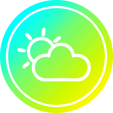 Güneş ve bulut dairesel simgesi. Bir insan tarafından çizilmiş serin bir gradyan katman.