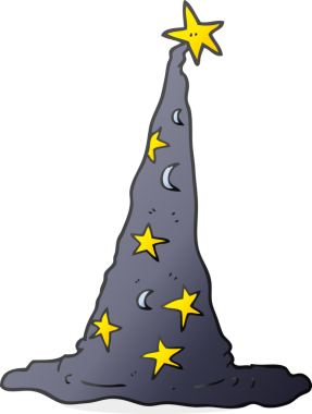 Bir insan tarafından çizilmiş serbest çizim karikatür sihirbaz şapkası