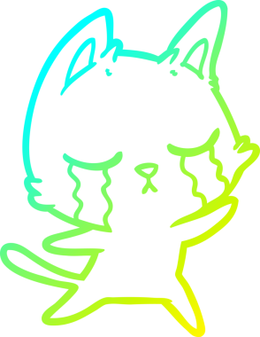 Bir insan tarafından çizilmiş ağlayan çizgi film kedisinin soğuk gradyan çizgisi.