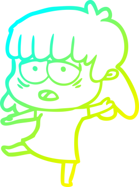 Bir insan tarafından çizilmiş, karikatür çizen yorgun bir kadın.