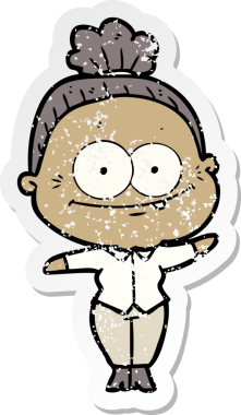 Bir insan tarafından çizilmiş mutlu, yaşlı bir kadının sıkıntılı çıkartması.