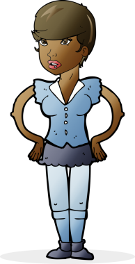 Bir insan tarafından çizilmiş kalçaları olan çizgi film kadını.