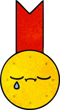 Bir insan tarafından çizilmiş altın madalyanın retro grunge desenli karikatürü