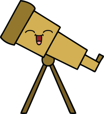 Bir insan tarafından çizilmiş sevimli bir teleskop karikatürü.