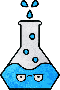 Bir insan tarafından çizilmiş bir bilim şişesinin retro grunge desen karikatürü.