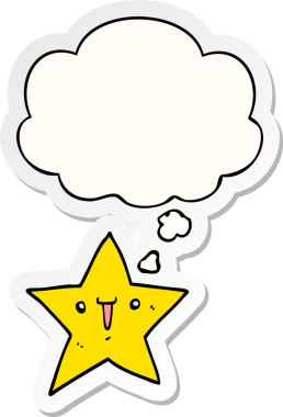 Düşünce baloncuğu insan tarafından çizilmiş bir çıkartma olan sevimli çizgi film yıldızı.