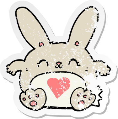 Sevgi dolu bir insan tarafından çizilmiş sevimli bir tavşanın kederli çıkartması.
