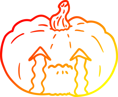 Bir insan tarafından çizilmiş, Cadılar Bayramı balkabağı ağlayan çizgi film çizimi.