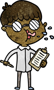 Bir insan tarafından çizilmiş gözlüklü çizgi film çocuğu.