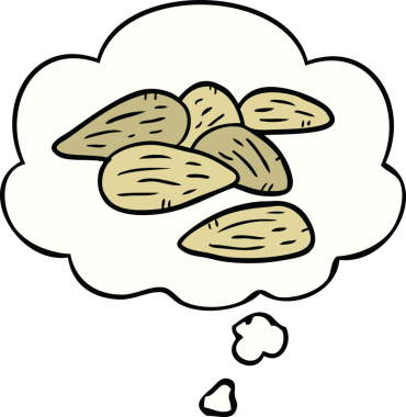 Bir insan tarafından çizilmiş düşünce baloncuklu çizgi film bademleri.