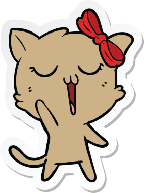 Bir insan tarafından çizilmiş çizgi film kedisinin çıkartması.