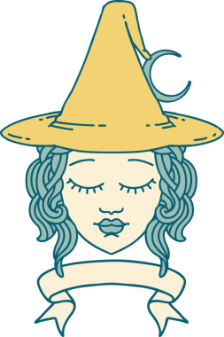 Retro Dövme Tarzı İnsan Cadı Karakteri Bir insan tarafından çizilmiş pankartıyla