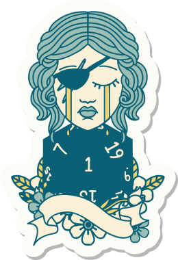 Ağlayan bir insan hırsızının çıkartması. Bir insan tarafından çizilmiş doğal bir D20 rulosu.