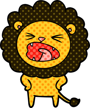 Bir insan tarafından çizilmiş çizgi film aslanı.