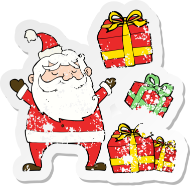 Bir insanın çizdiği Noel Baba çizgi filminin gerilimli retro çıkartması.