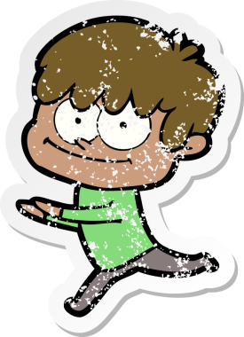 Bir insan tarafından çizilmiş mutlu bir çizgi film karakterinin sıkıntılı çıkartması.