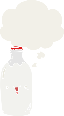 Düşünce baloncuğu insan tarafından çizilmiş tatlı süt şişesi.