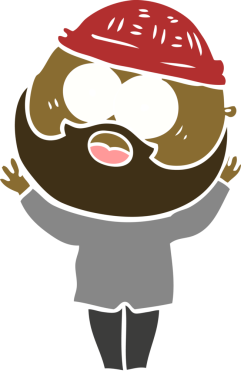 Düz renkli çizgi film sakallı adam bir insan tarafından çizilmiş.