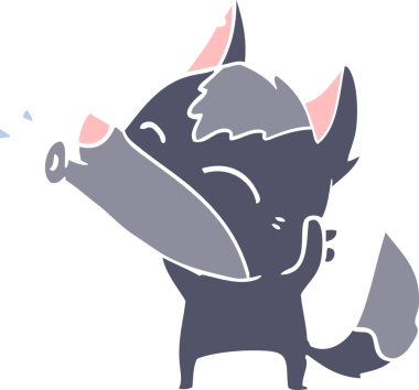 Uluyan Kurt düz renkli çizgi film bir insan tarafından çizildi.