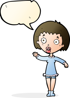 Bir insan tarafından çizilmiş konuşma balonlu bir kadın.