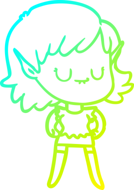 Bir insan tarafından çizilmiş mutlu bir elf kızı çizimi.