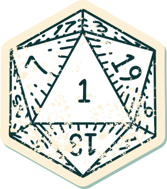 Retro Dövme Biçimi Doğal 1D20 zar bir insan tarafından çizildi