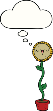 Bir insan tarafından çizilmiş düşünce baloncuklu ayçiçeği.