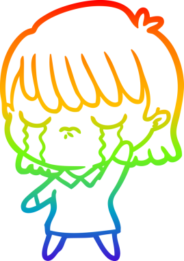 Gökkuşağı gradyan çizimi bir insan tarafından çizilmiş ağlayan bir çizgi kadın çizimi