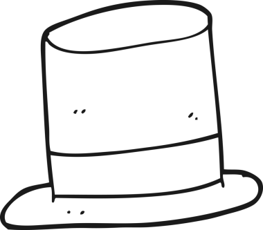 Bir insan tarafından çizilmiş siyah beyaz bir silindir şapka.