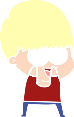 Bir insan tarafından çizilmiş mutlu düz renkli çizgi film çocuğu.