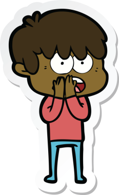 Bir insan tarafından çizilmiş endişeli bir çizgi film çocuğunun çıkartması.