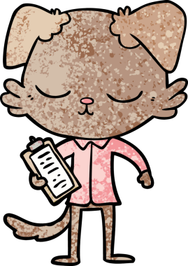 Bir insan tarafından çizilmiş şirin bir çizgi film köpeği.