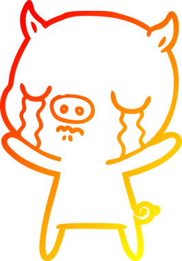 Bir insan tarafından çizilmiş, ağlayan bir domuzun sıcak çizgi çizimi.